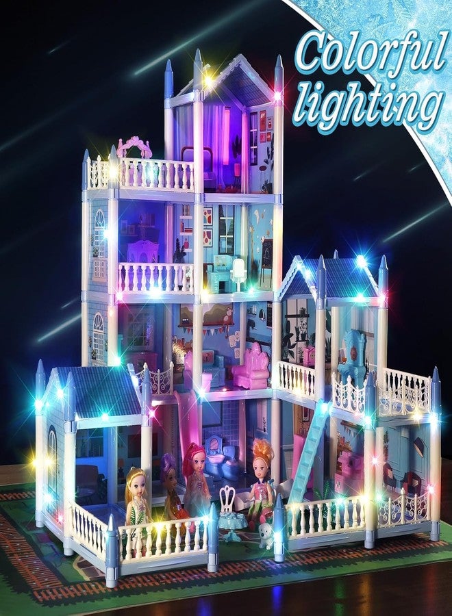 Onecado Doll House for 3 4 5 6 7 8 Year Old - 3 Dollhouse Dolls, LED Light, Play Mat Princess House Toys with 3 Doll & Doll Furnitures, DIY Dollhouse with Light Strip - Image 5